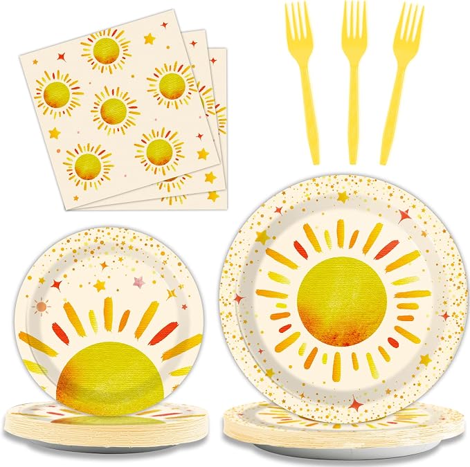 96 Pieces First Trip Around The Sun Decorations Sunshine Birthday Party Plates by Tevxj