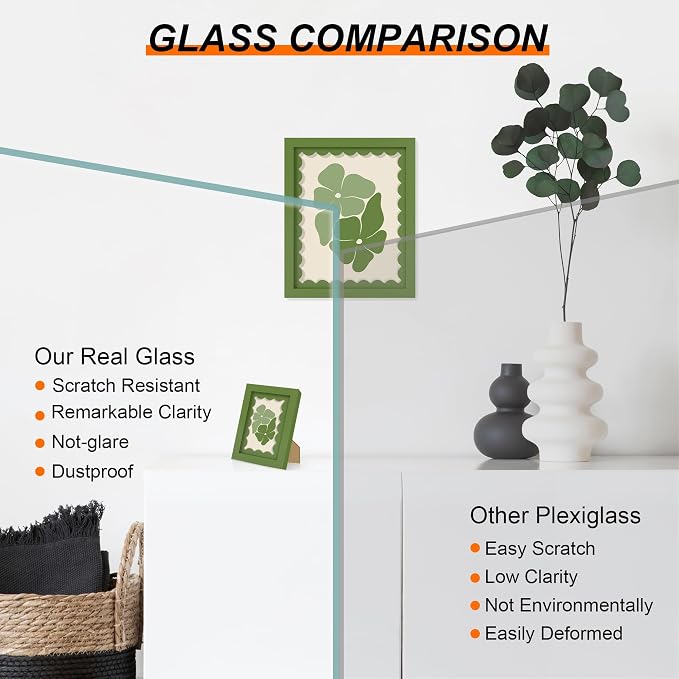 8x8 Picture Frame with Wavy Mat, Wooden Real Glass 8 x 8 Photo Frame - Image 3