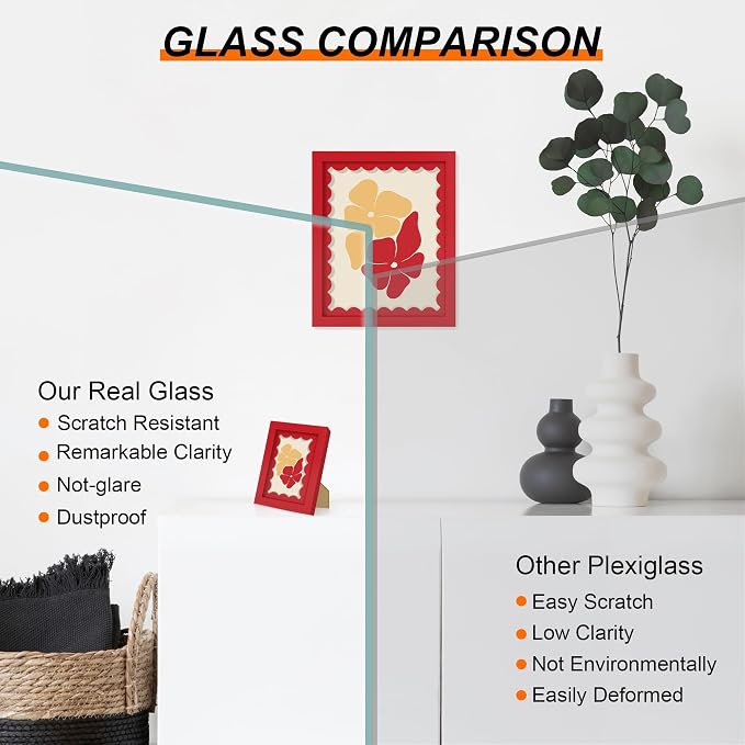 5x5 Picture Frame with Wavy Mat, Wooden Real Glass 5 x 5 Photo Frame - Image 3