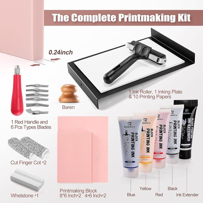Bobblebro Linoleum Blocks for Printmaking, Stamp Making Carving Linocut Kit for - Image 2