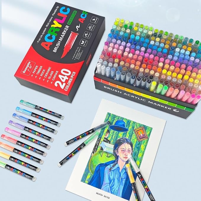 Guangna 240 Acrylic Paint Markers, Brush Tip Acrylic Paint Pens, Quick-Drying - Image 7