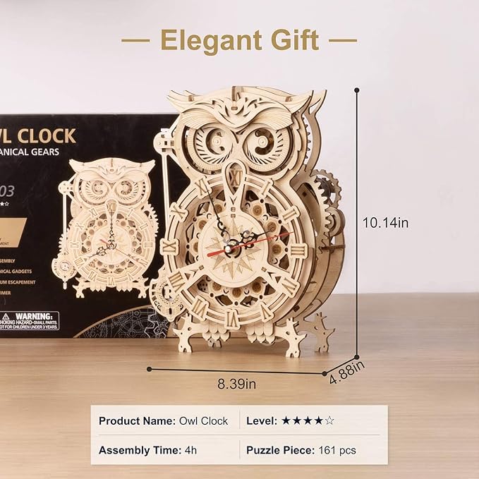 ROKR 3D Wooden Puzzles for Adults Owl Clock - Image 5