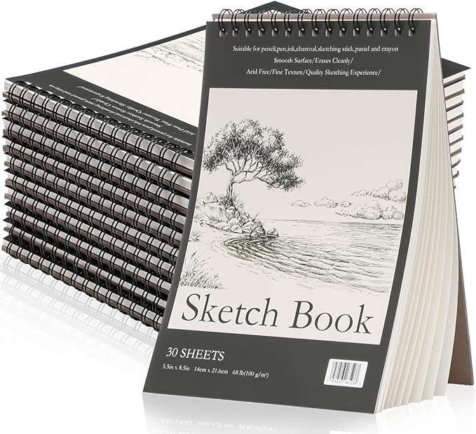Jexine 10 Pcs 5.5'' x 8.5'' Top Spiral Bound Sketch Book 30 Sheet Each by Jexine
