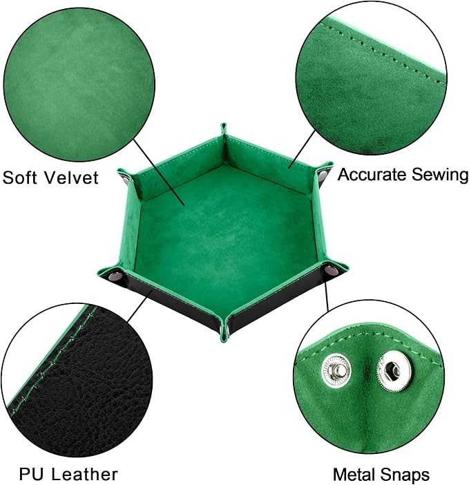 SIQUK 6 Pieces Dice Tray Hexagon Dice Rolling Holder Folding PU Leather Dice - Image 3