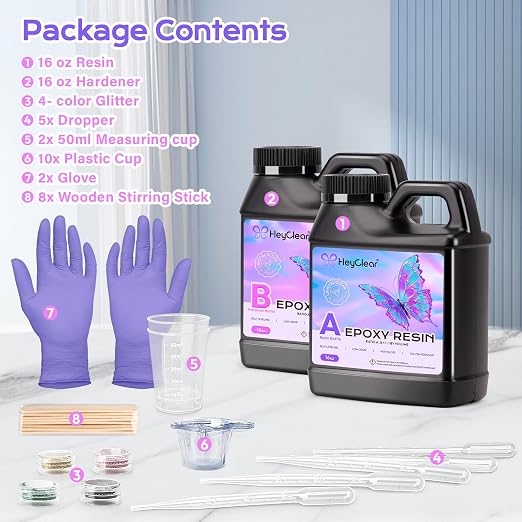 HeyClear Epoxy Resin Kit 32 oz Crystal Clear, Hard Upgraded 2 Part Resina - Image 6