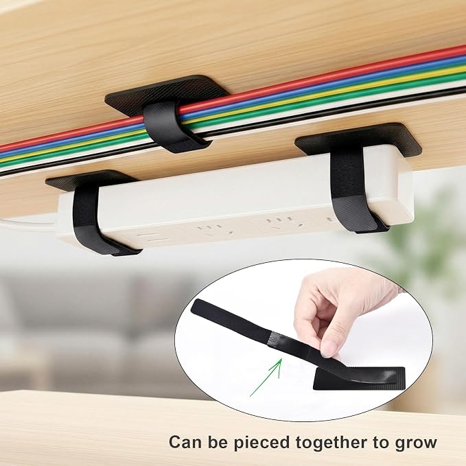 Cable Management Under Desk, 20 Pair Cord Organizer Straps | Reusable hook and - Image 5