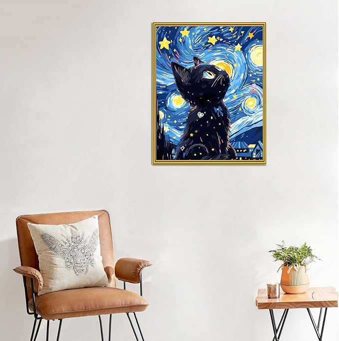 Yunnuo Paint by Numbers Kit for Adults Beginners Cat, Starry Night Black Cat - Image 3