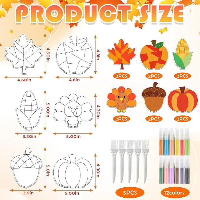 24 Sets Fall Sand Art Crafts for Kids Autumn Maple Leaf Pumpkin Turkey DIY - Image 2