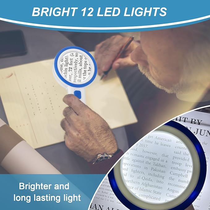 Magnifying Glass with 12 LED Lights, Double Glass Lens Handheld Illuminated - Image 4