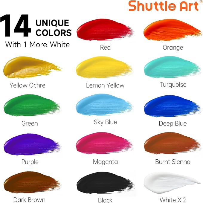Shuttle Art Acrylic Paint, 15 Pack Acrylic Paint Large Bottle Set, 473ml/16oz - Image 3