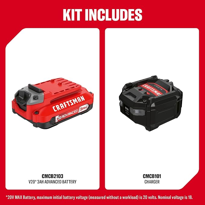 CRAFTSMAN V20 3 Ah Advanced Battery Starter Kit, Includes V20 Battery and - Image 2