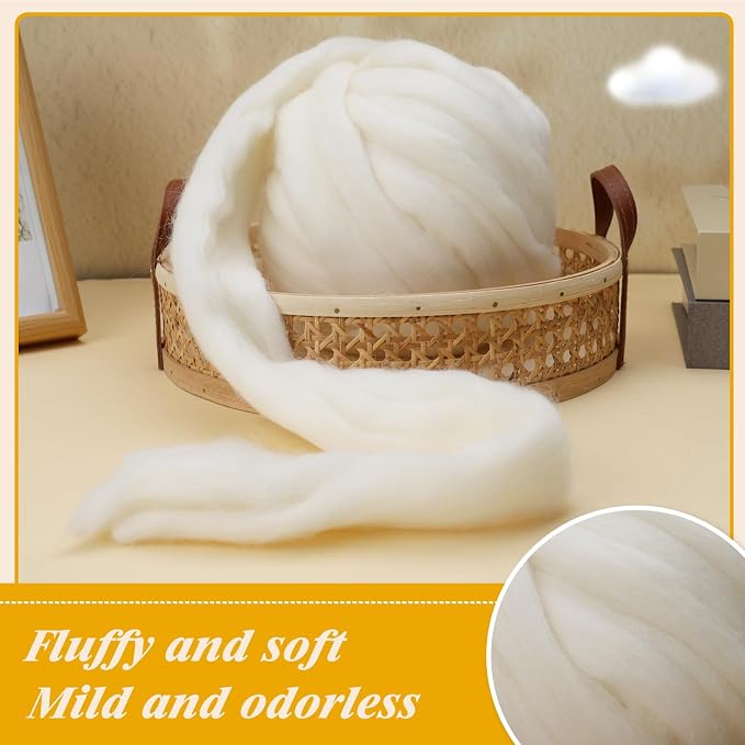MORFEN 9.5 oz Wool Roving, Needle Felting Pure Wool Yarn, Needle Felt Roving - Image 3