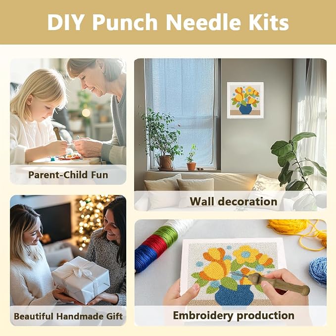 Doodlream Flowers Vase DIY Punch Needle Embroidery Kit - Image 4