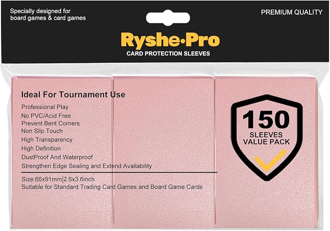 Premium Pink Card Sleeves, 150 Sleeves 2.6''x3.6'' Compatible by RyshePro