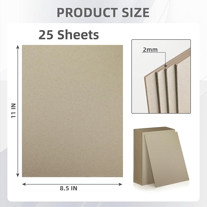 25CT 8.5x11 Inch Book Binding Boards Grey Chip board 2mm 80PT Thick Binder - Image 2