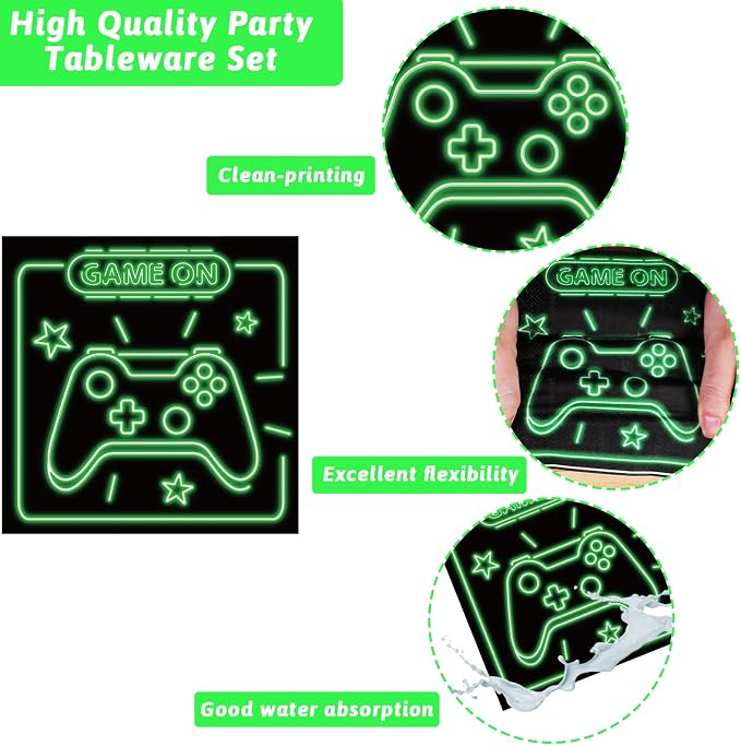 96pcs Video Game Party Supplies Tableware Set Neon Game On Paper Plates and - Image 3
