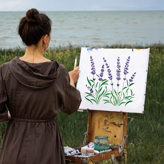 INFUNLY Lavender Wall Stencils for Painting 11.8x11.8 Tile Stencil Set Reusable - Image 7