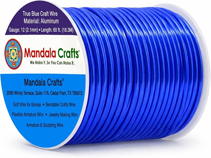 Mandala Crafts 12 Gauge True Blue Anodized Aluminum Craft Wire, 60 FT | Colored by MandalaCrafts