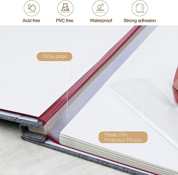 potricher Large Photo Album Self Adhesive 4x6 5x7 8x10 Pictures Linen Cover 40 - Image 4