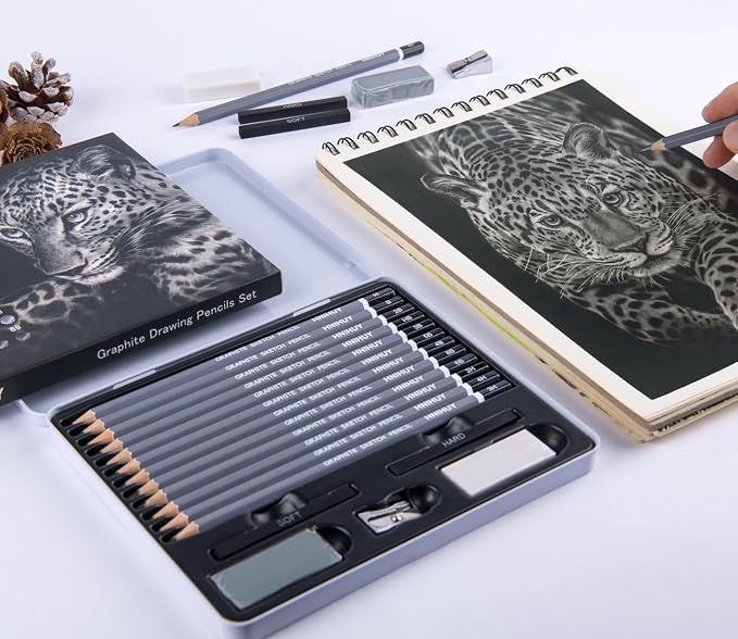 HNIHUY Professional Sketch Pencils Set, Graphite Pencils, Erasers and Sharpener - Image 8