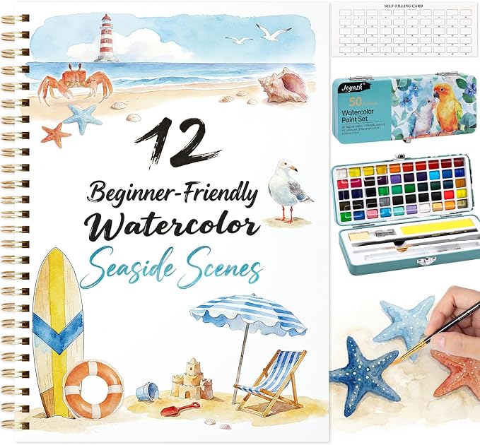 Watercolor Workbook Seaside, Water Coloring Book, 12 Different Patterns of by Joyask