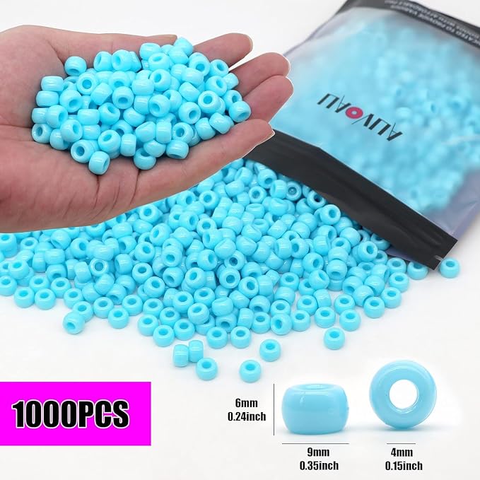 1000Pcs Pony Beads Bracelet 9mm Blue Plastic Barrel Pony Beads - Image 2