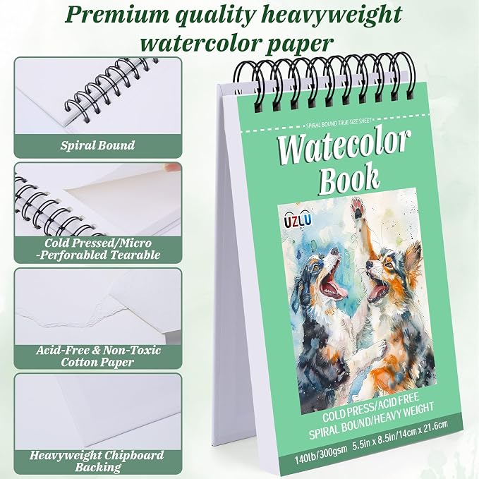 UZLU 6 Pack Watercolor Paper Pads, 5.5 x 8.5 Inch, 180 Sheets Total | 140 - Image 3