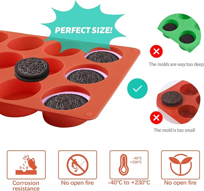Sakolla 2 Pack Round Chocolate Cookie Molds, 12 Cavity 2.1" Cylinder Silicone - Image 3