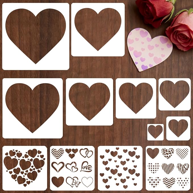 12 PCS Love Heart Stencils for Painting by Yazhiji