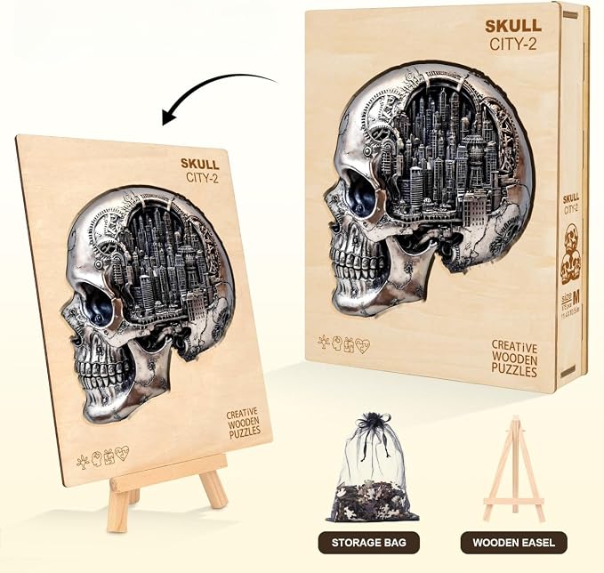 City Skull Puzzles Adults Gifts Wooden 250 Pieces 13.4 * 12.3in - Image 5