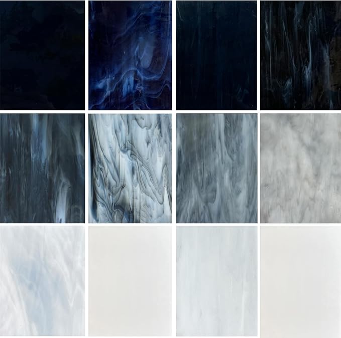 ILLUCKAI 12 Sheets Stained Glass Sheet Assorted Gray Black White Colors by ILLUCKAI