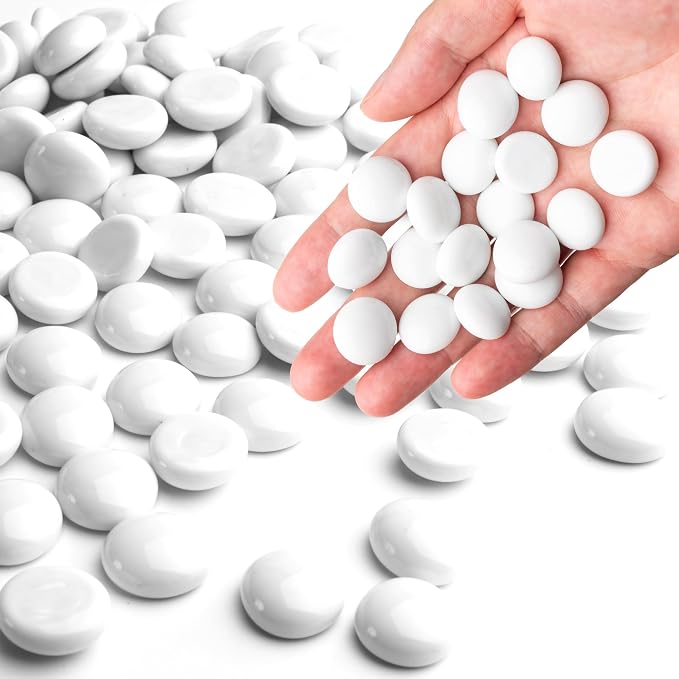 Meschett White Glass Marbles, 0.97 LB Flat Glass Beads by MESCHETT