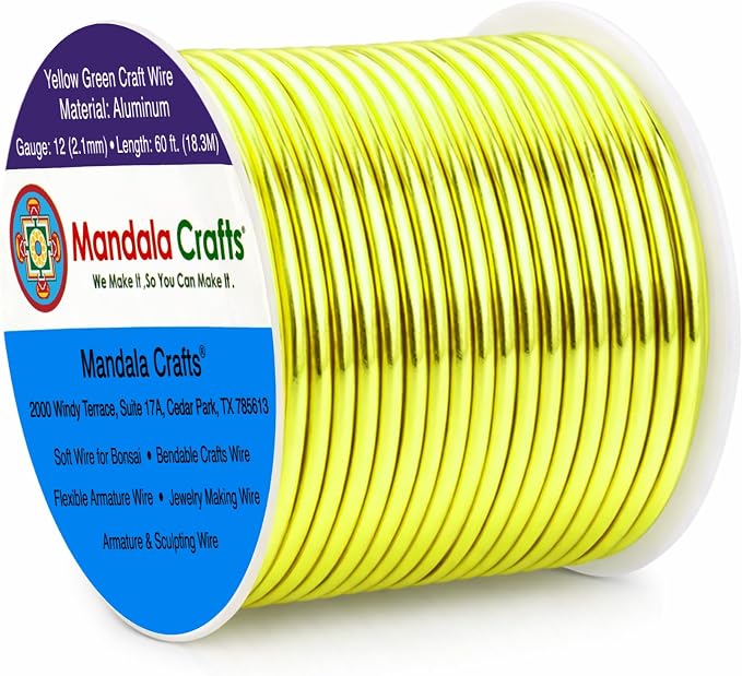 Mandala Crafts 12 Gauge Yellow Green Anodized Aluminum Craft Wire, 60 FT | by MandalaCrafts