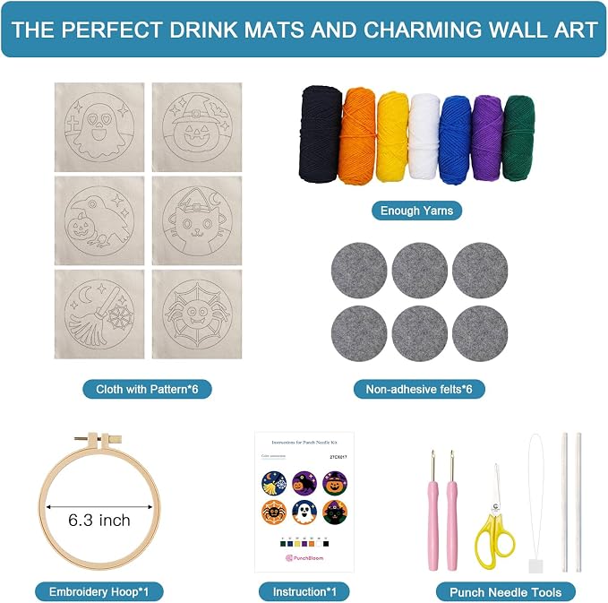 Halloween Punch Needl Kit for Adults Beginners, Easy Embroidery Punch Coaster - Image 3
