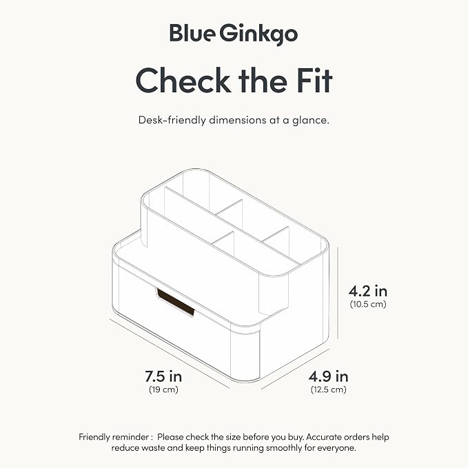 BLUE GINKGO Compact Desk Organizer – Small 5-Compartment, Half Drawer Storage – - Image 3