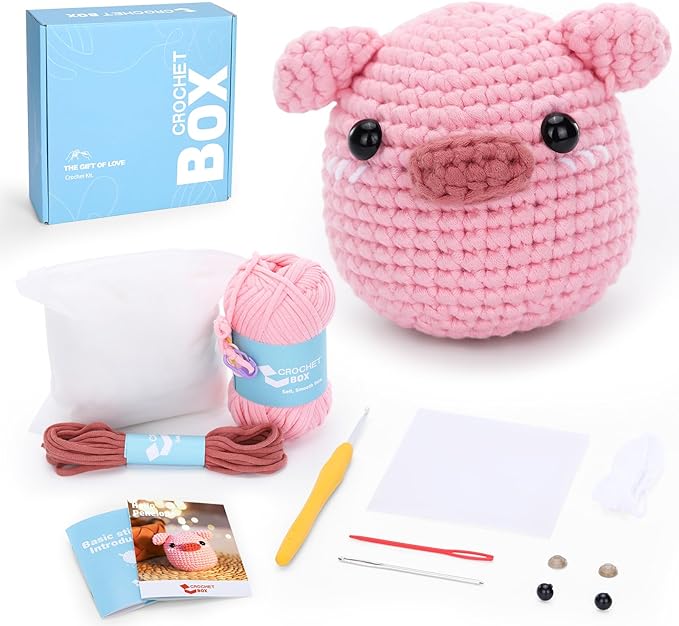 Crochet Kit for Beginners: Pink Pig Crochet Kit, All You Need in, Include by CROCHETBOX