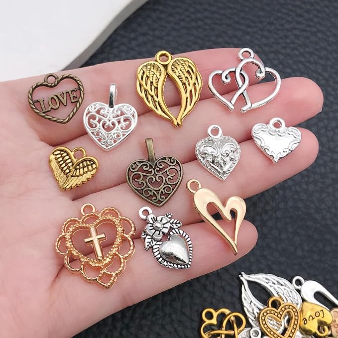 WOCRAFT 100pcs Heart Charms for Jewelry Making Assorted Jewelry Bangle Bracelet - Image 4
