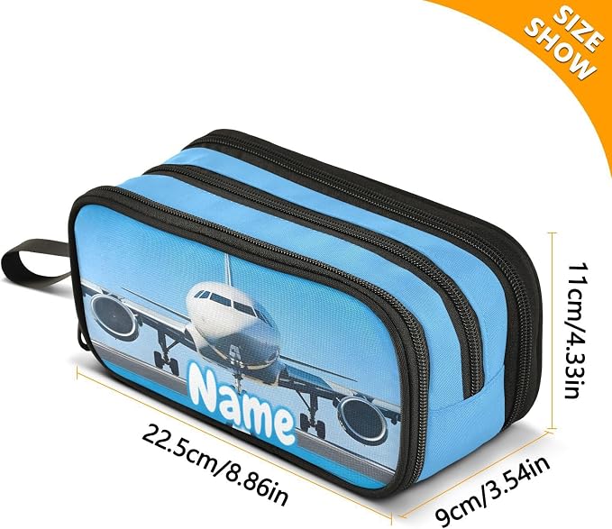 Custom White Airplane Aircraft Pencil Case Box Boys Girls Personalized Name - Image 7