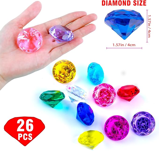 Niceup 26PCS Navy Blue Fake Diamonds Big Gem Toys, 1.5in Pool Diving Gems - Image 3
