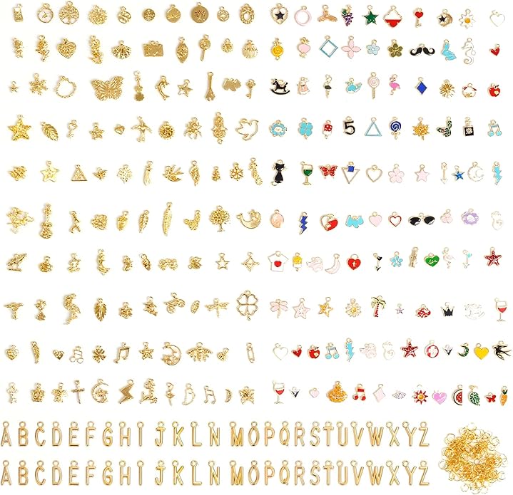 352 Pcs Assorted Charms for Jewelry Making, Mixed Enamel KC Gold Alloy Letter by Unknown