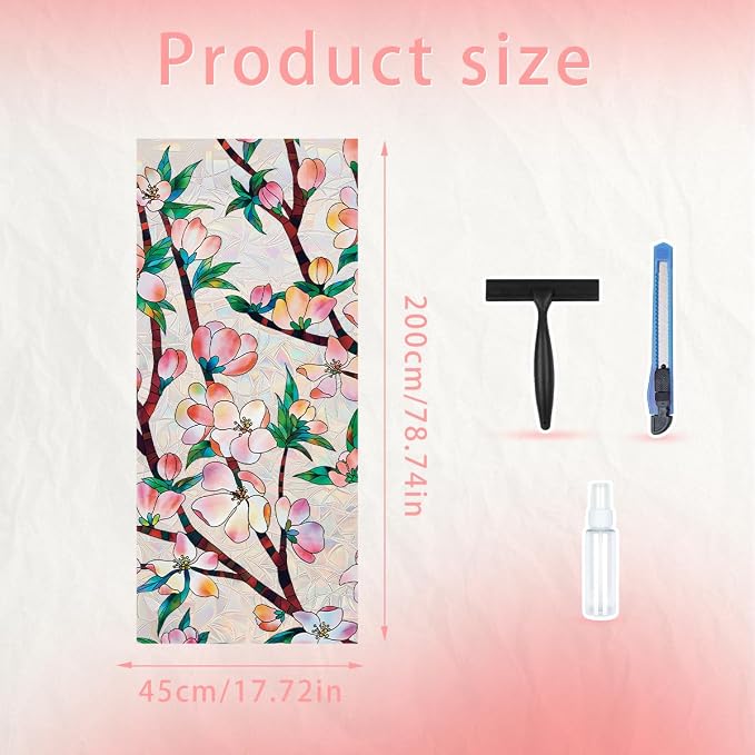 Peach Blossom Stained Glass Window Film Static Cling - Image 2