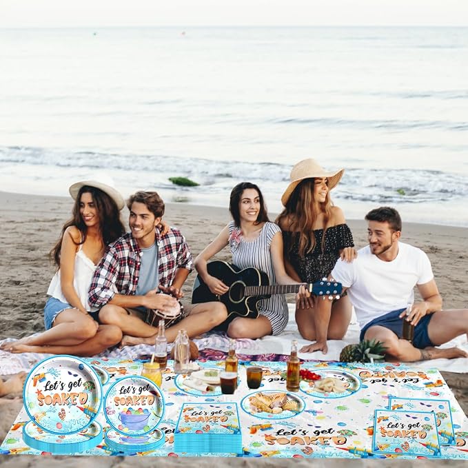 Summer Party Decorations, Pool Party Supplies Tableware Set, Let's Get Soaked - Image 4