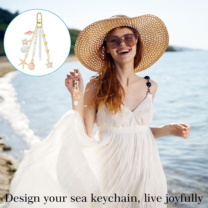 Cunno 776 Pcs Beach Seashell Bag Charm Making Kit, Ocean Coastal DIY Keychain - Image 3