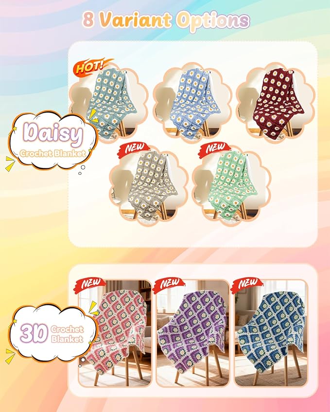 Coopay Crochet Blanket Kit for Beginners, All-in-One Granny Square Blanket Kit - Image 4