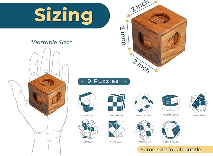 BSIRI 9 in 1 Wooden Brain Teaser Puzzles - Image 4