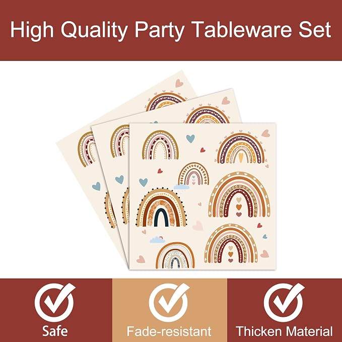 Boho Rainbow Party Plates Napkins Decorations Serves 24, Groovy Hippie Party - Image 3