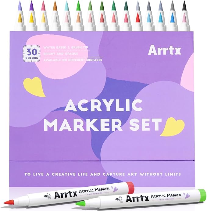 Arrtx Acrylic Markers 30A, Brush Tip Acrylic Paint Pens Markers by Arrtx