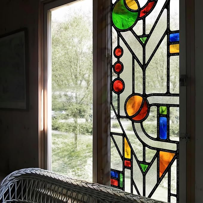 Original Hand Drawn Faux Stained Glass Window Film Double-Sided Texture Static by ChicSkin