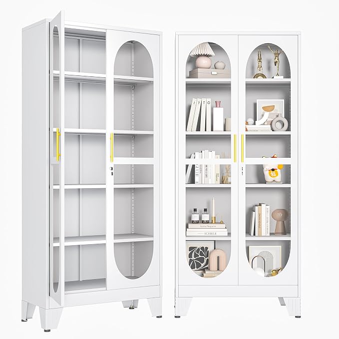 Display Cabinet with Glass Door, Metal Curio Cabinet Multi-Purpose Display Case by BAOLIWO
