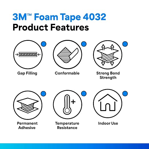 3M 4032 Double Coated Urethane Foam Tape, 1 in x 5 yd, 1 Roll - Image 2